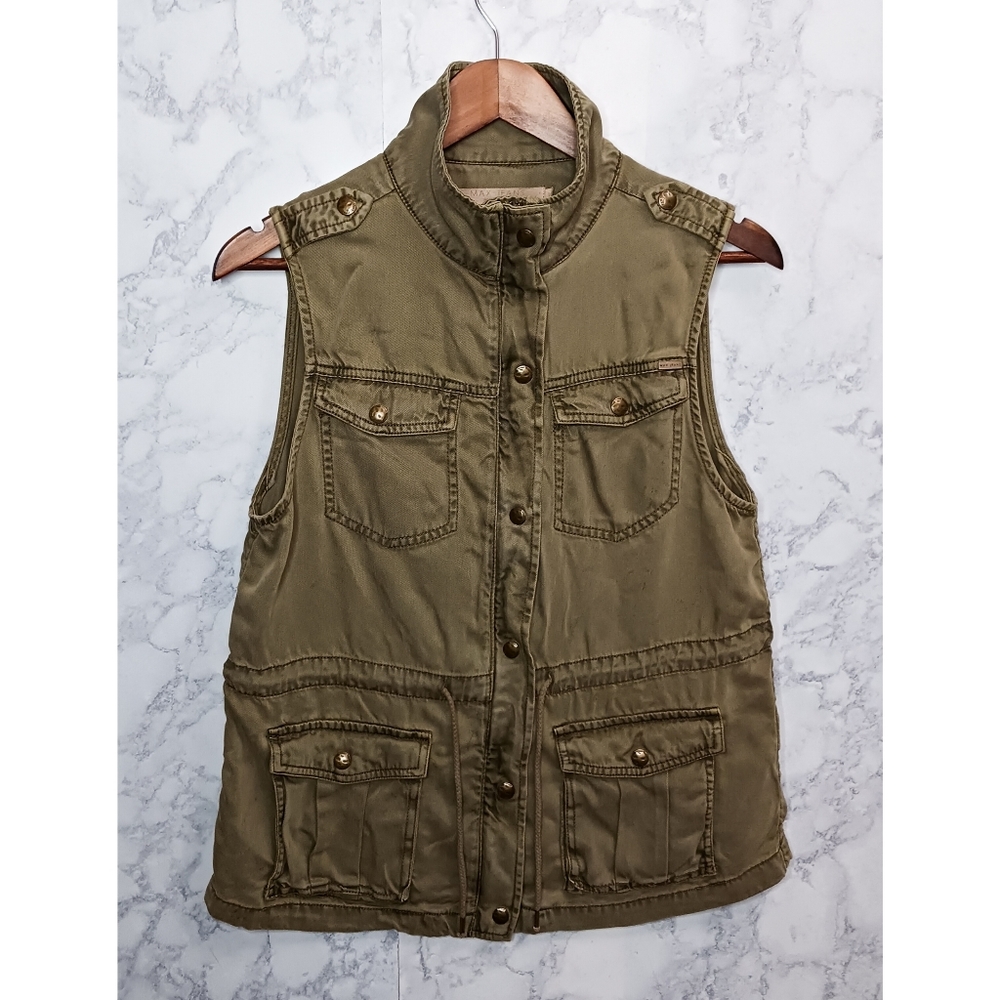 Max Jeans Utility Vest Women Size M Hunter Green Full Zip Pockets Outdoor